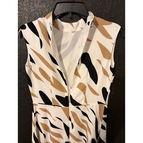 Sleeveless Animal Print A-Line Dress With High Neck & Back Zipper Closure Sz 2P - Picture 5 of 7